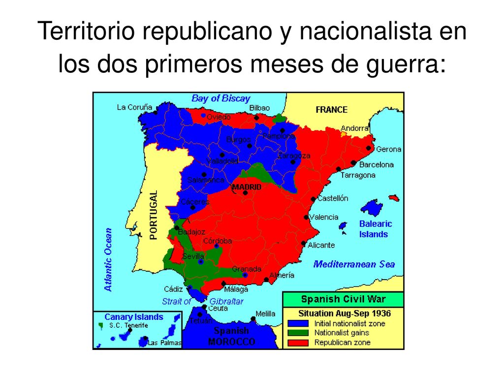 Territorio republicano y nacionalista en los dos primeros meses de guerra: