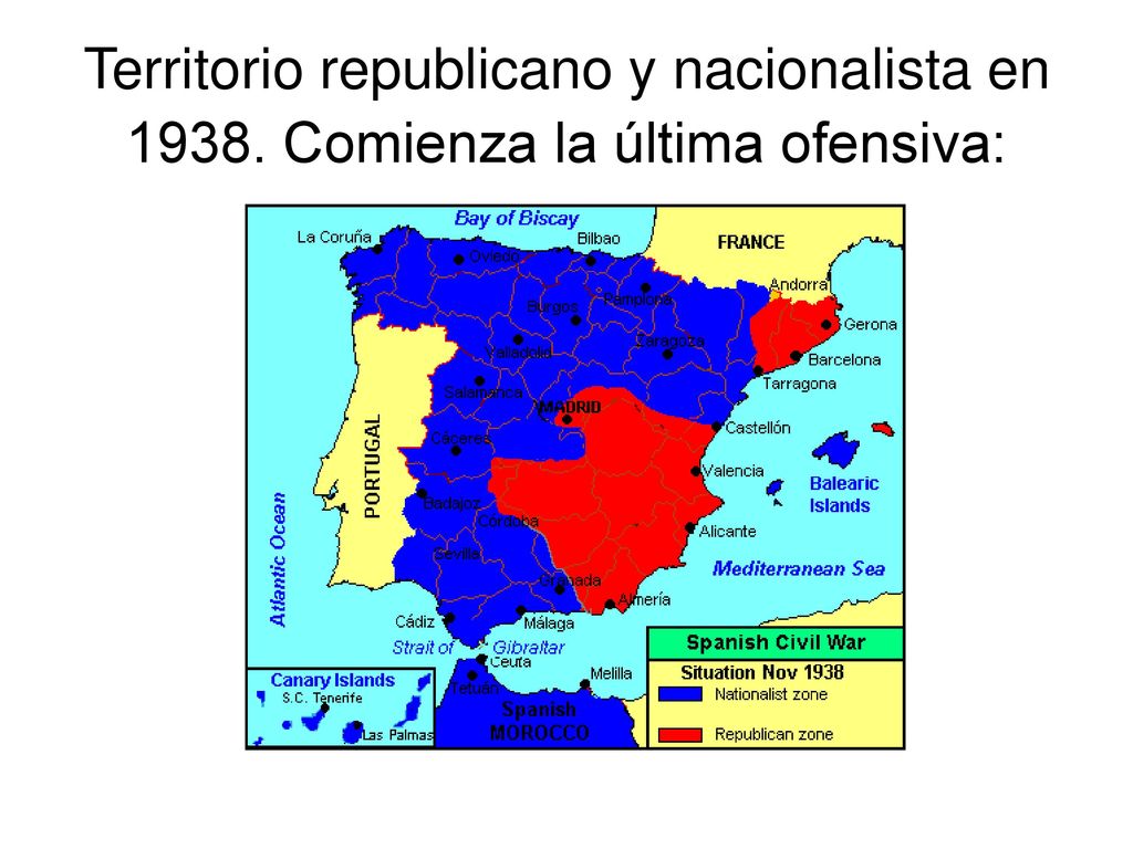 Territorio republicano y nacionalista en 1938