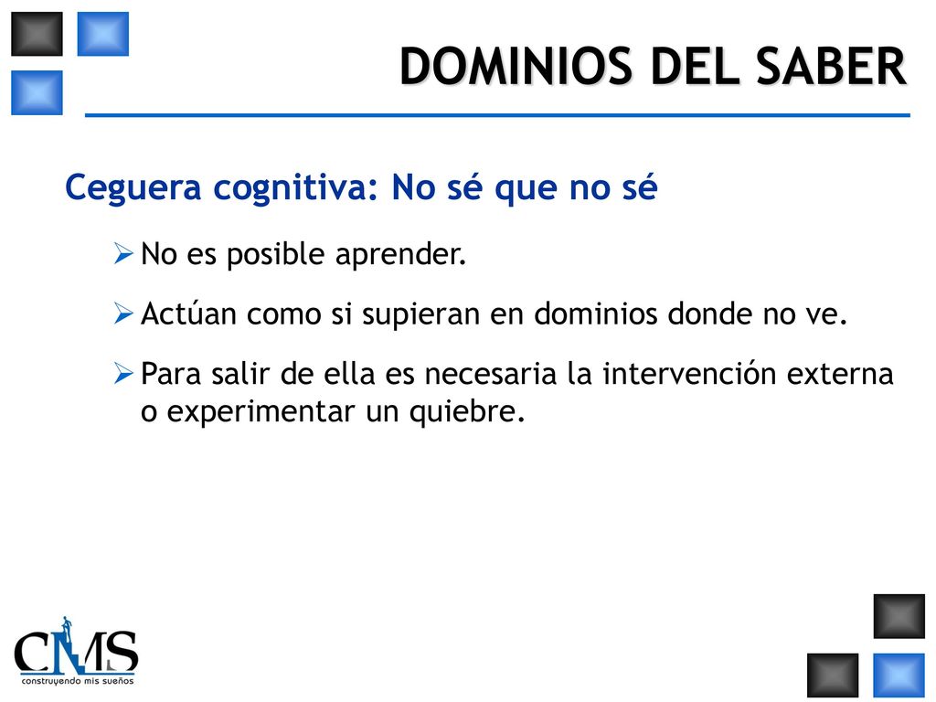 DOMINIOS DEL SABER Ceguera cognitiva: No sé que no sé