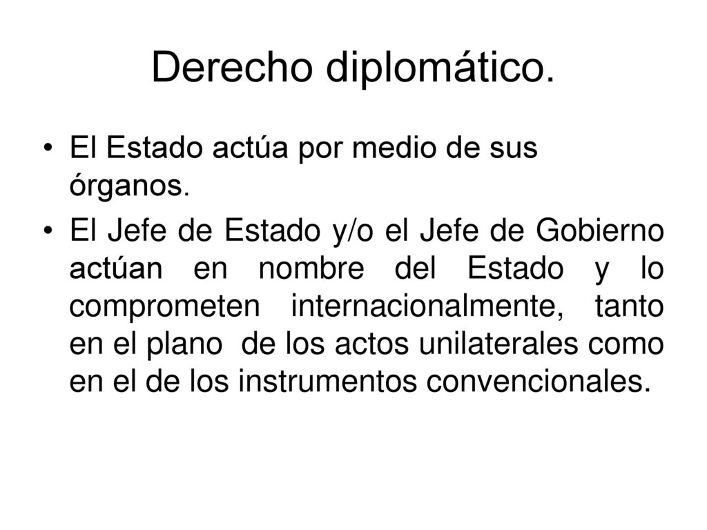 Derecho diplomático. El Estado actúa por medio de sus órganos.