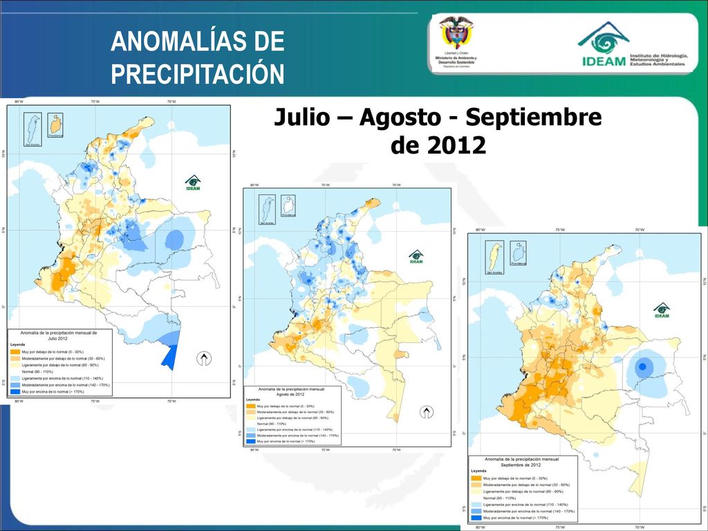 ANOMALÍAS DE PRECIPITACIÓN Julio – Agosto - Septiembre de 2012