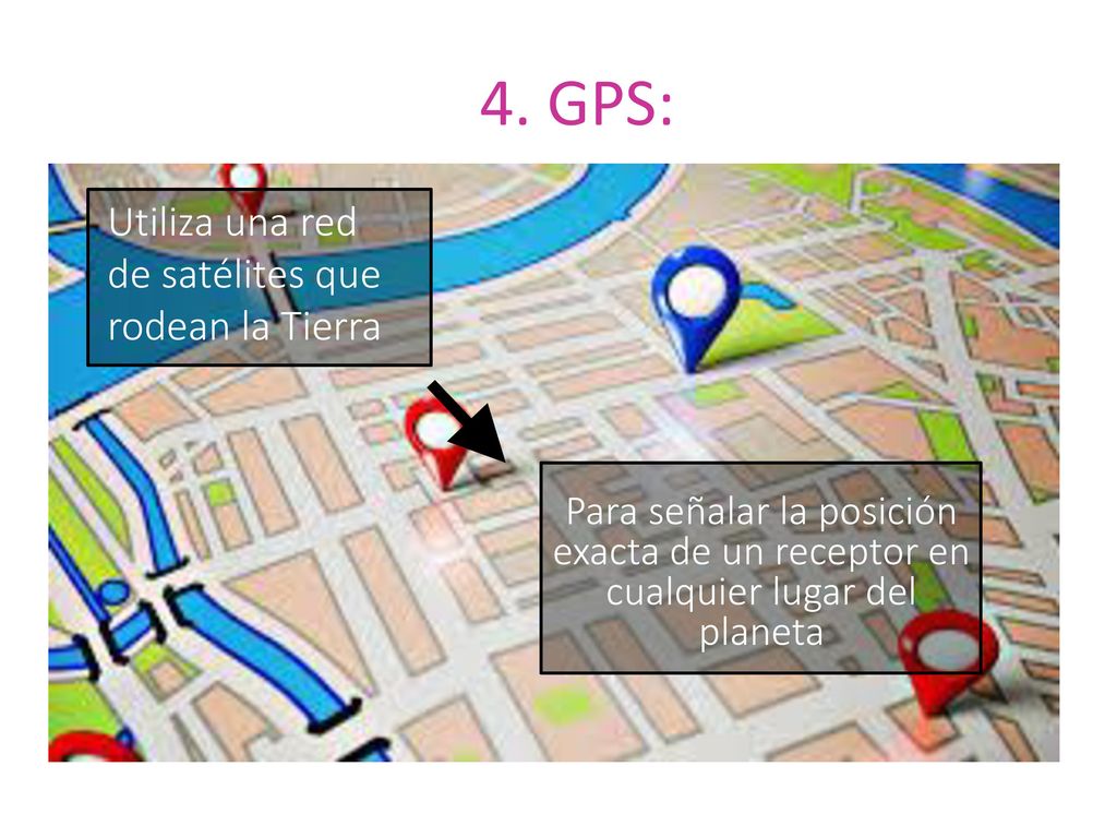 4. GPS: Utiliza una red de satélites que rodean la Tierra