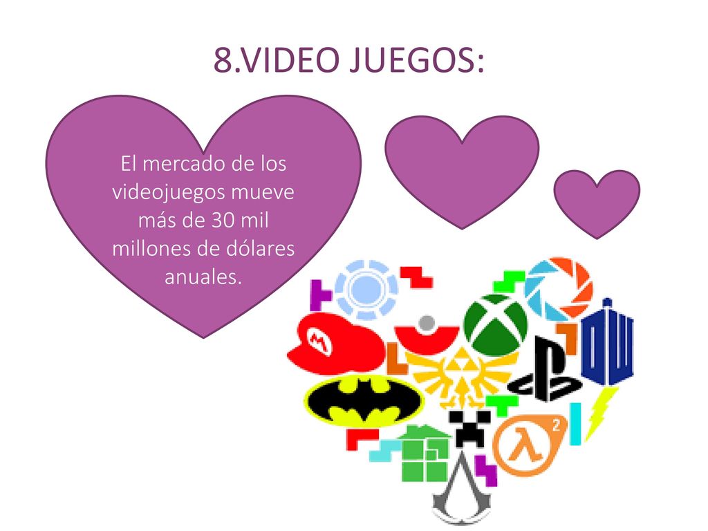 8.VIDEO JUEGOS: El mercado de los videojuegos mueve más de 30 mil millones de dólares anuales.