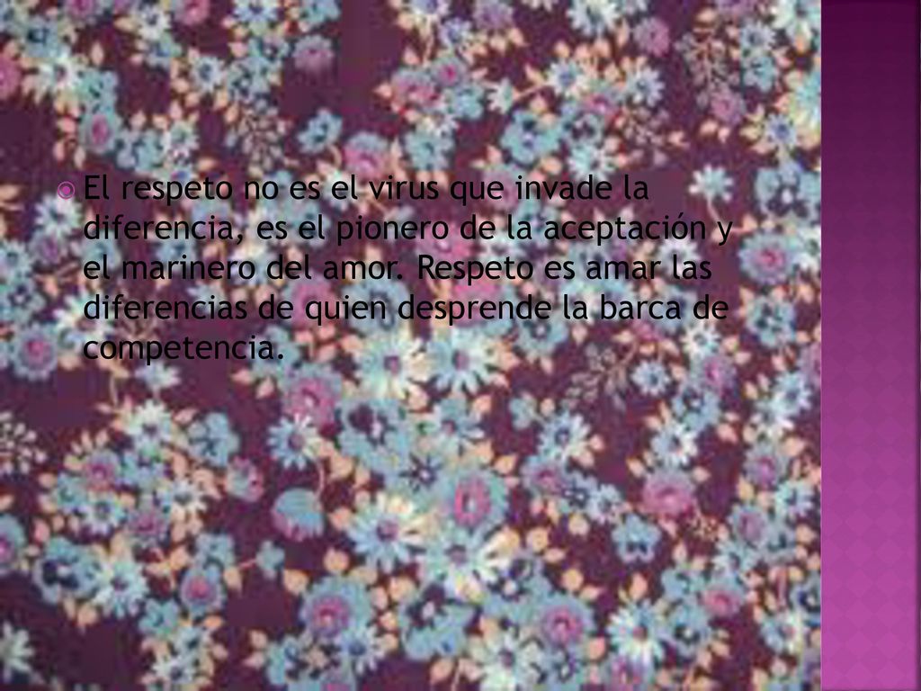El respeto no es el virus que invade la diferencia, es el pionero de la aceptación y el marinero del amor.