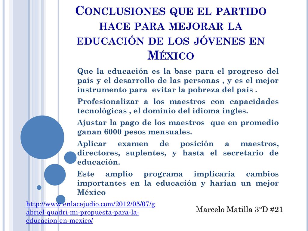 Conclusiones que el partido hace para mejorar la educación de los jóvenes en México