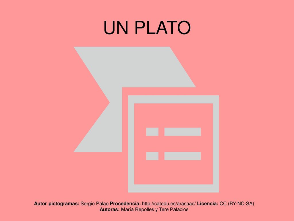 UN PLATO Autor pictogramas: Sergio Palao Procedencia:   Licencia: CC (BY-NC-SA) Autoras: María Repolles y Tere Palacios.