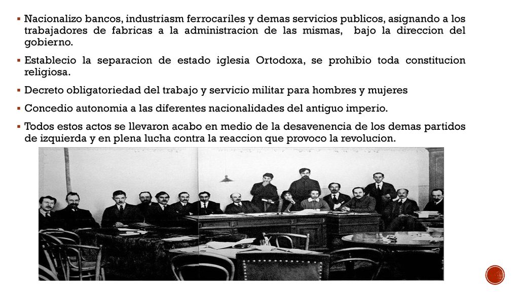 Nacionalizo bancos, industriasm ferrocariles y demas servicios publicos, asignando a los trabajadores de fabricas a la administracion de las mismas, bajo la direccion del gobierno.