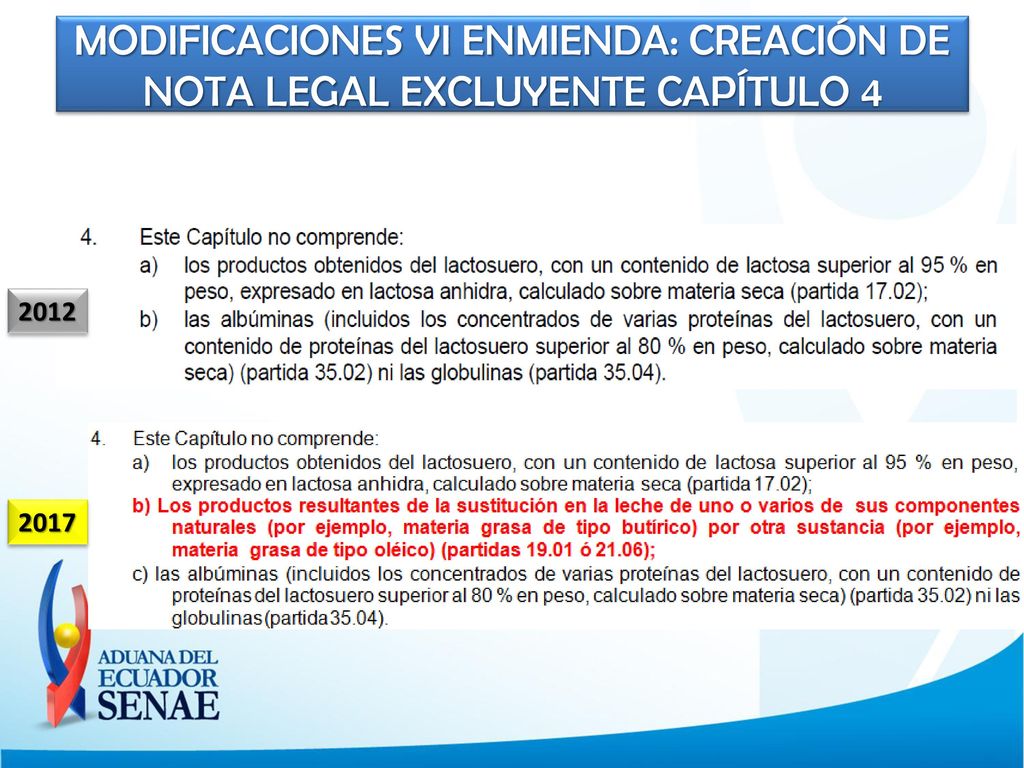MODIFICACIONES VI ENMIENDA: CREACIÓN DE NOTA LEGAL EXCLUYENTE CAPÍTULO 4
