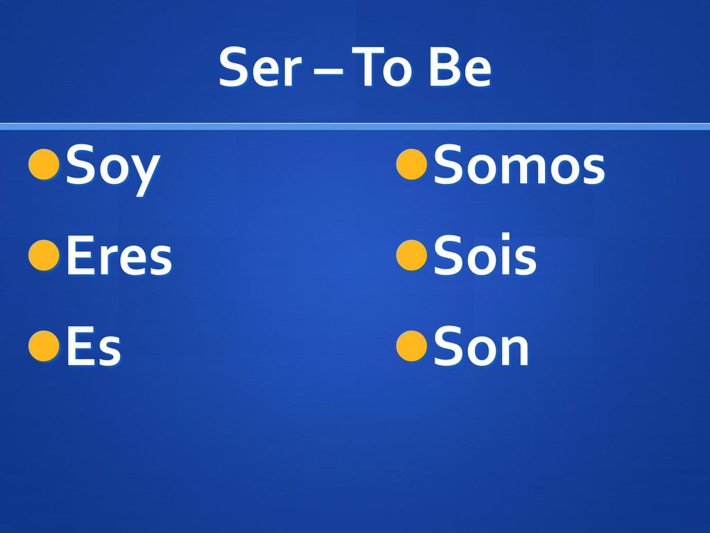 Ser – To Be Soy Eres Es Somos Sois Son