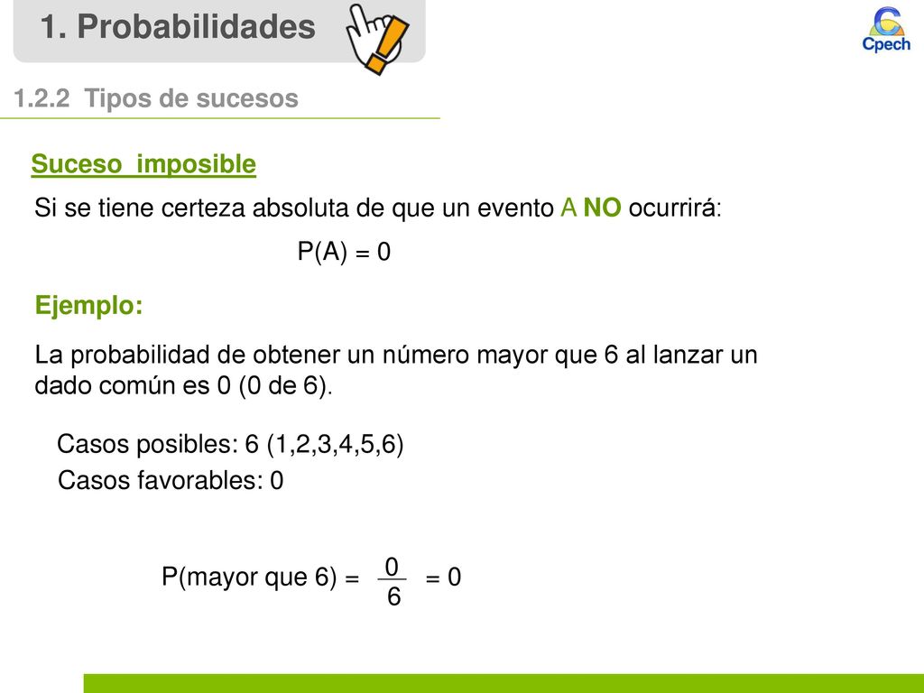 1. Probabilidades Tipos de sucesos Suceso imposible