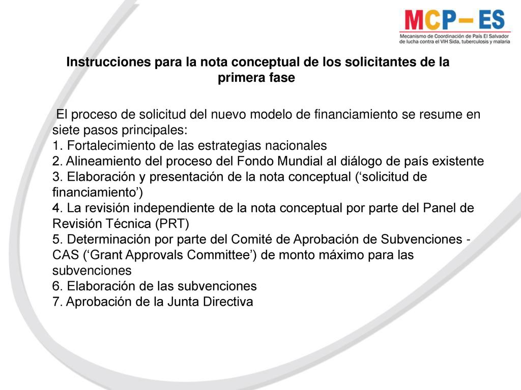 Instrucciones para la nota conceptual de los solicitantes de la primera fase
