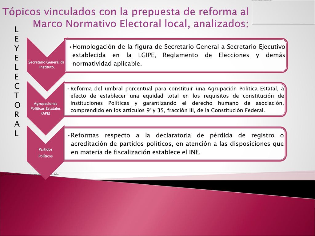 Tópicos vinculados con la prepuesta de reforma al Marco Normativo Electoral local, analizados: