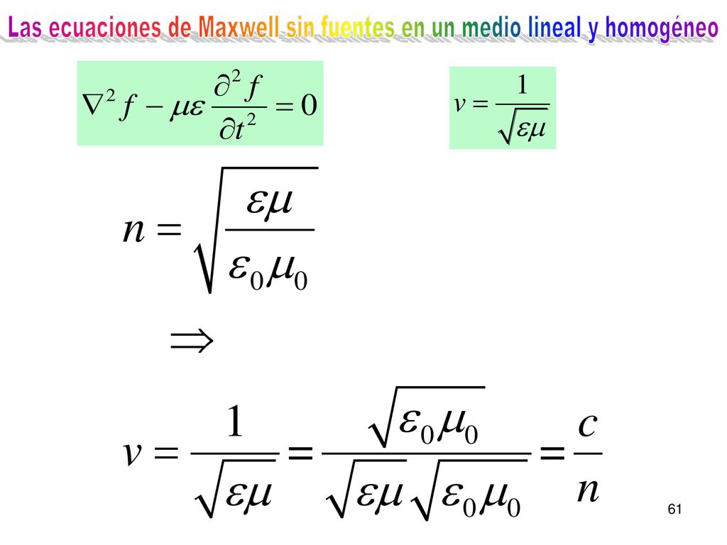 Las ecuaciones de Maxwell sin fuentes en un medio lineal y homogéneo