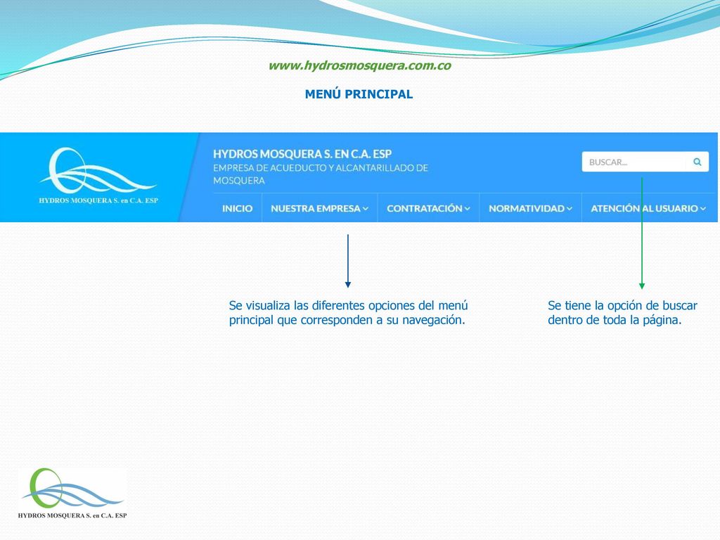 MENÚ PRINCIPAL. Se visualiza las diferentes opciones del menú principal que corresponden a su navegación.