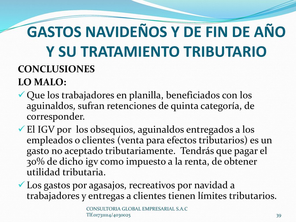 GASTOS NAVIDEÑOS Y DE FIN DE AÑO Y SU TRATAMIENTO TRIBUTARIO