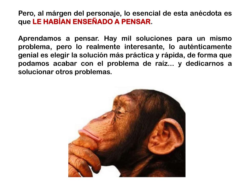 Pero, al márgen del personaje, lo esencial de esta anécdota es que LE HABÍAN ENSEÑADO A PENSAR.