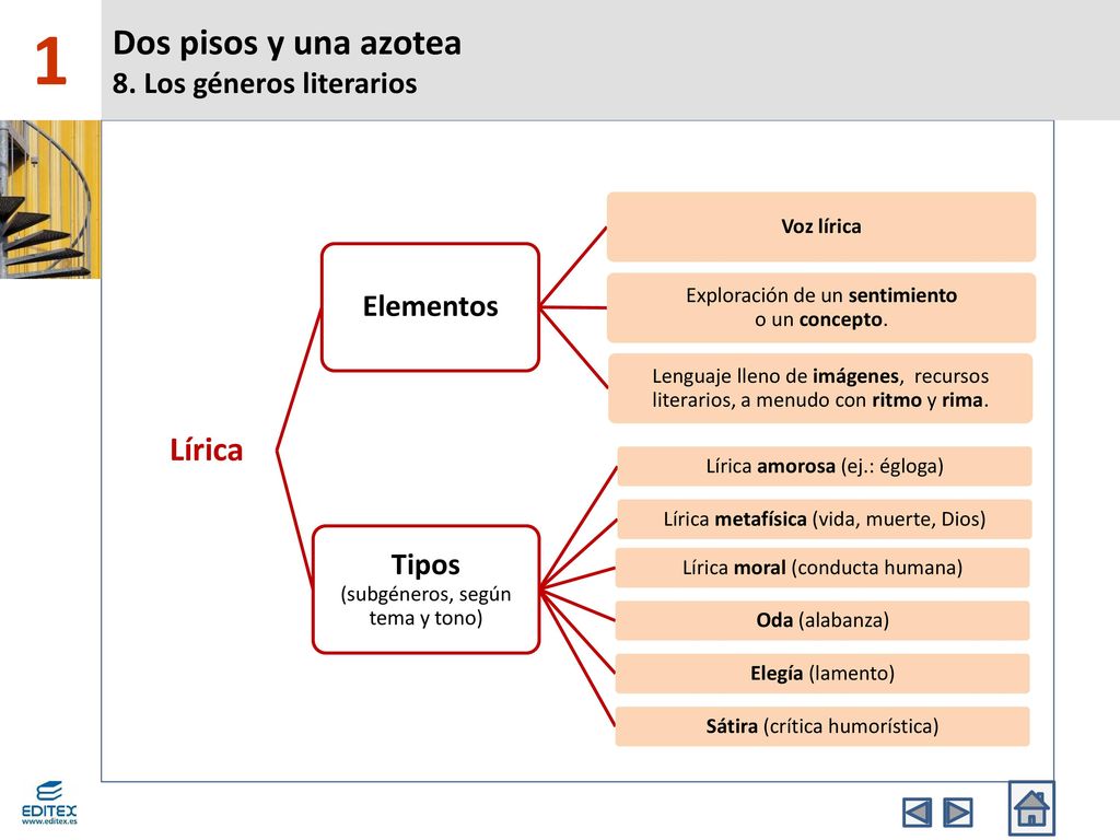 1 Dos pisos y una azotea 8. Los géneros literarios Lírica Tipos