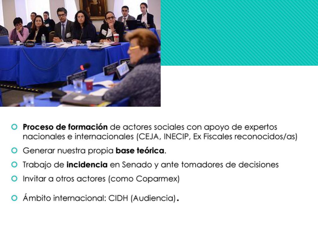 Proceso de formación de actores sociales con apoyo de expertos nacionales e internacionales (CEJA, INECIP, Ex Fiscales reconocidos/as)
