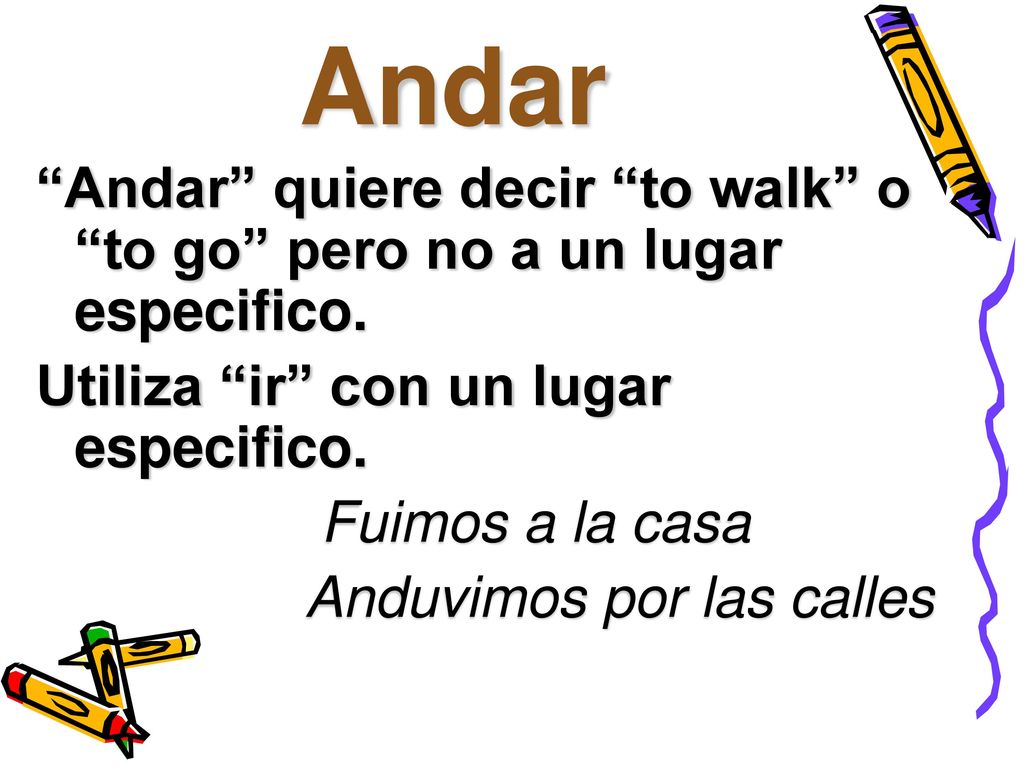 Andar Andar quiere decir to walk o to go pero no a un lugar especifico. Utiliza ir con un lugar especifico.