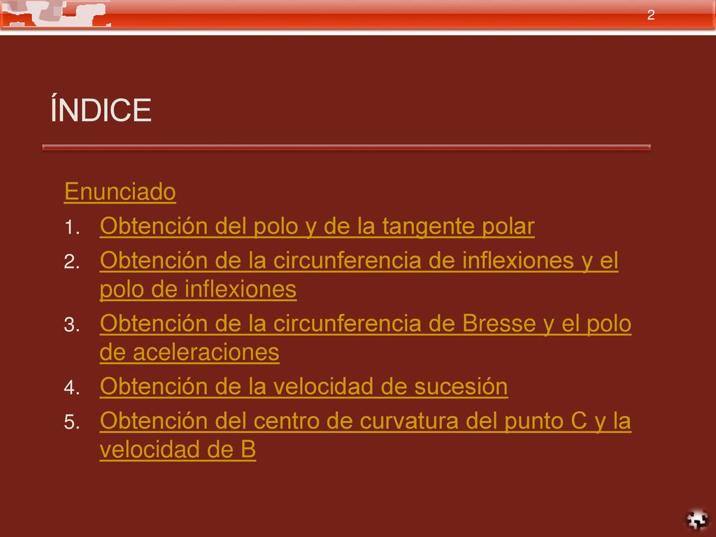 índice Enunciado Obtención del polo y de la tangente polar