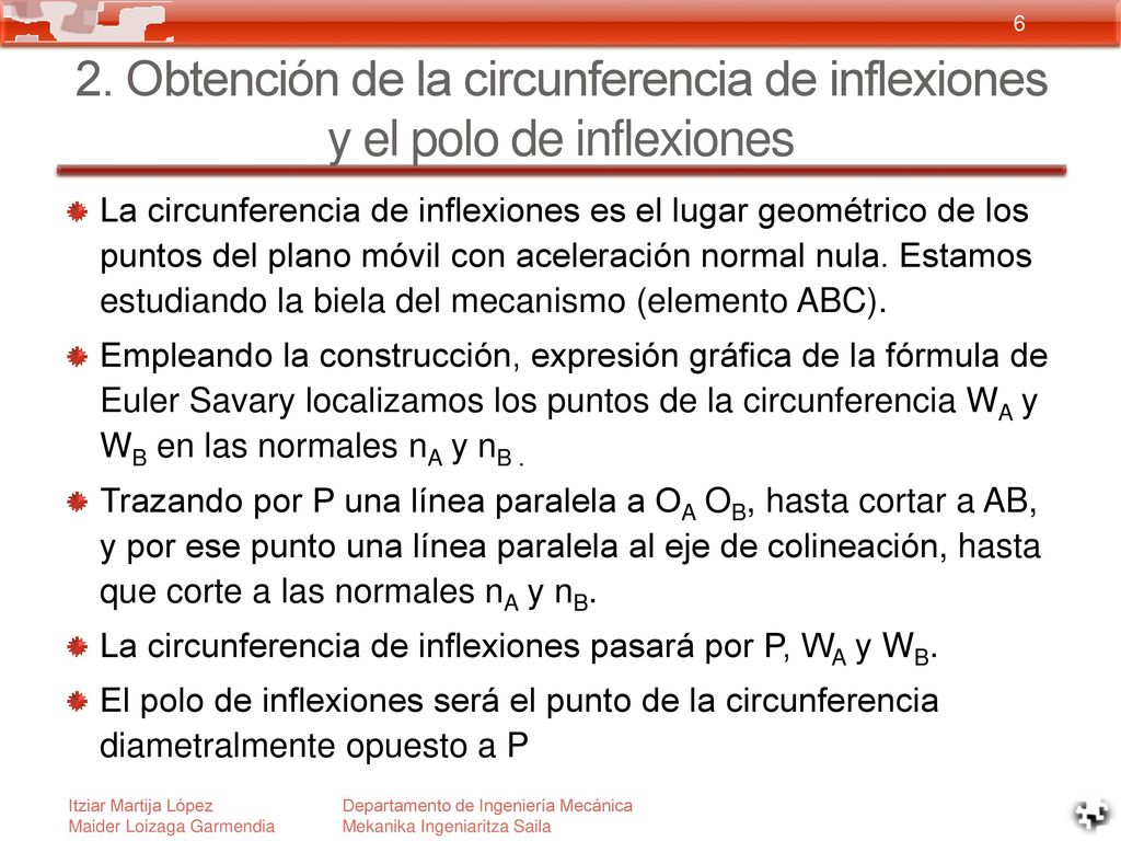 2. Obtención de la circunferencia de inflexiones y el polo de inflexiones