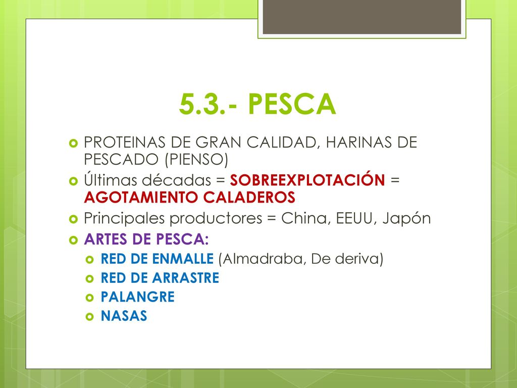 5.3.- PESCA PROTEINAS DE GRAN CALIDAD, HARINAS DE PESCADO (PIENSO)