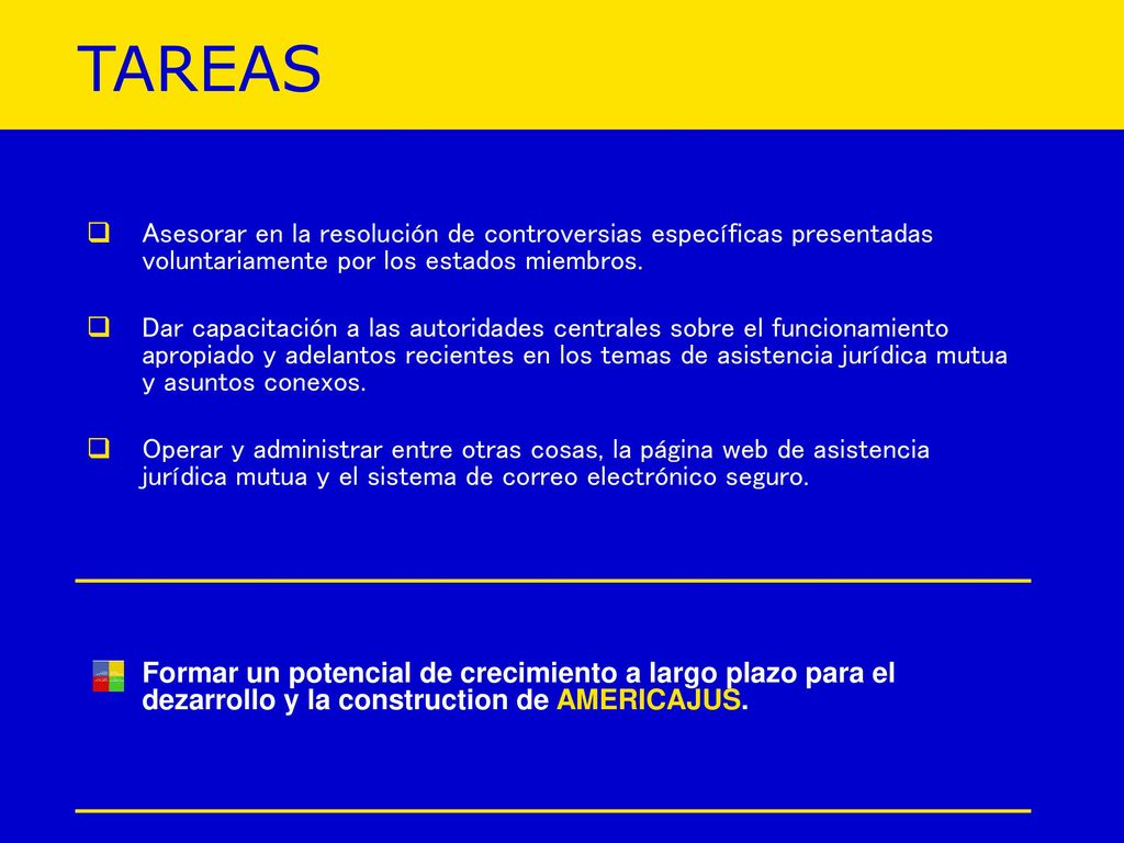 TAREAS Asesorar en la resolución de controversias específicas presentadas voluntariamente por los estados miembros.