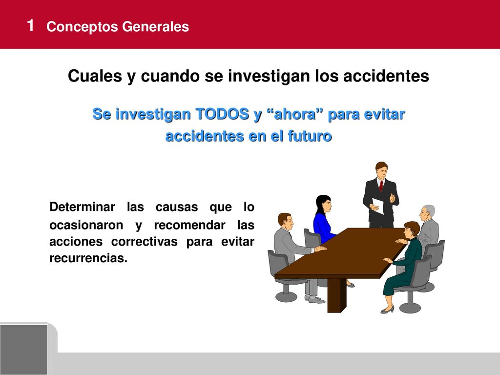 1 Conceptos Generales. Cuales y cuando se investigan los accidentes. Se investigan TODOS y ahora para evitar accidentes en el futuro.