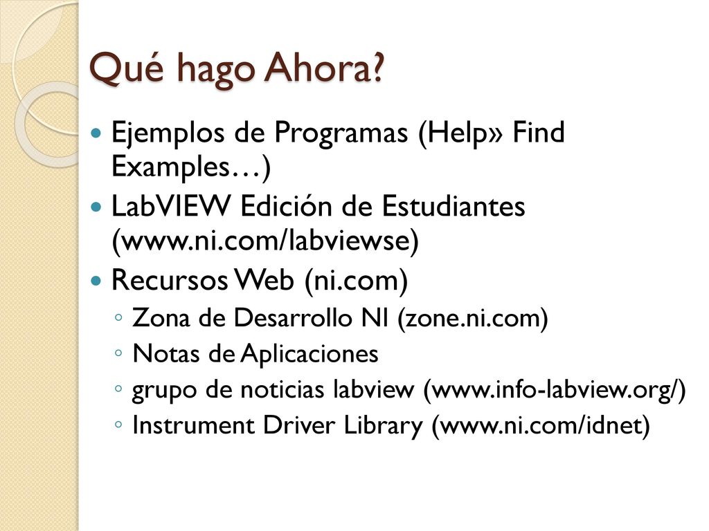 Qué hago Ahora Ejemplos de Programas (Help» Find Examples…)