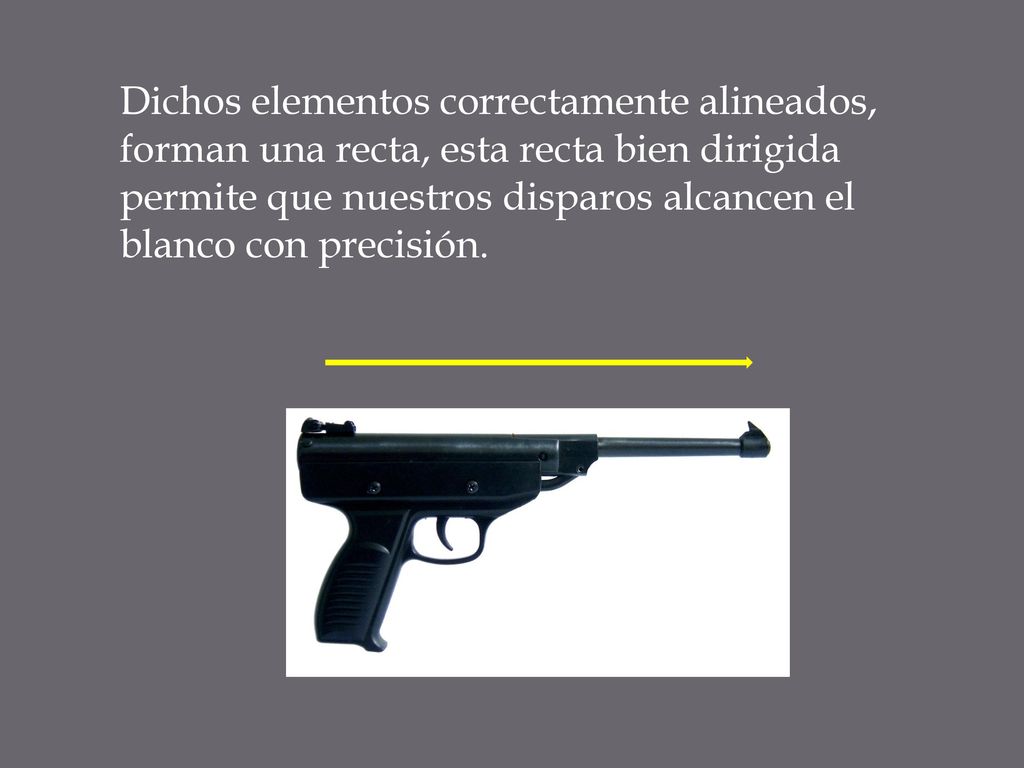 Dichos elementos correctamente alineados, forman una recta, esta recta bien dirigida permite que nuestros disparos alcancen el blanco con precisión.