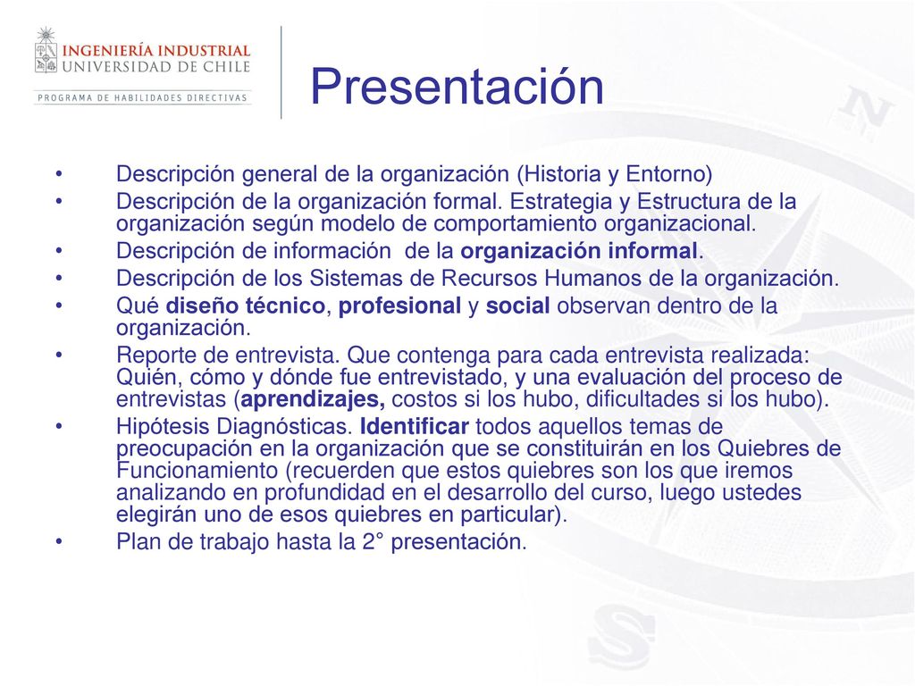 Presentación Descripción general de la organización (Historia y Entorno)