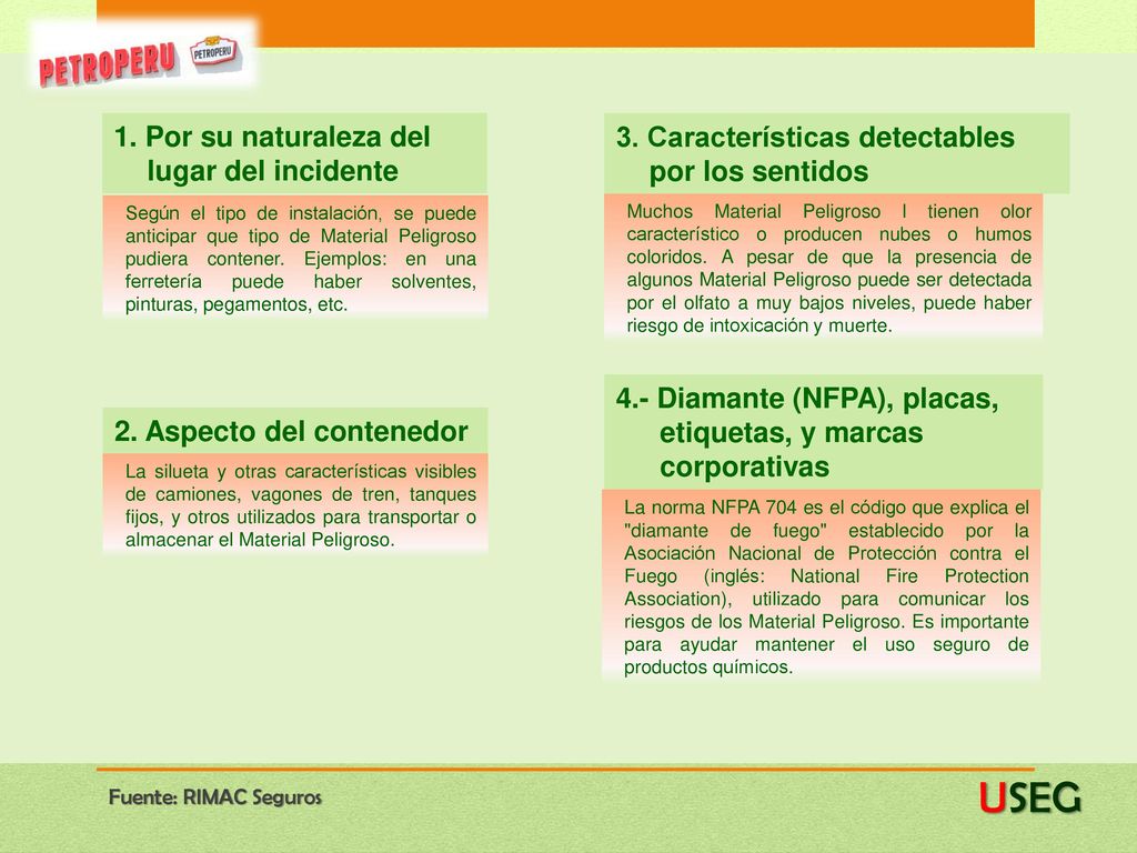 USEG 1. Por su naturaleza del lugar del incidente