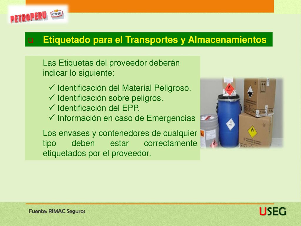 USEG Etiquetado para el Transportes y Almacenamientos