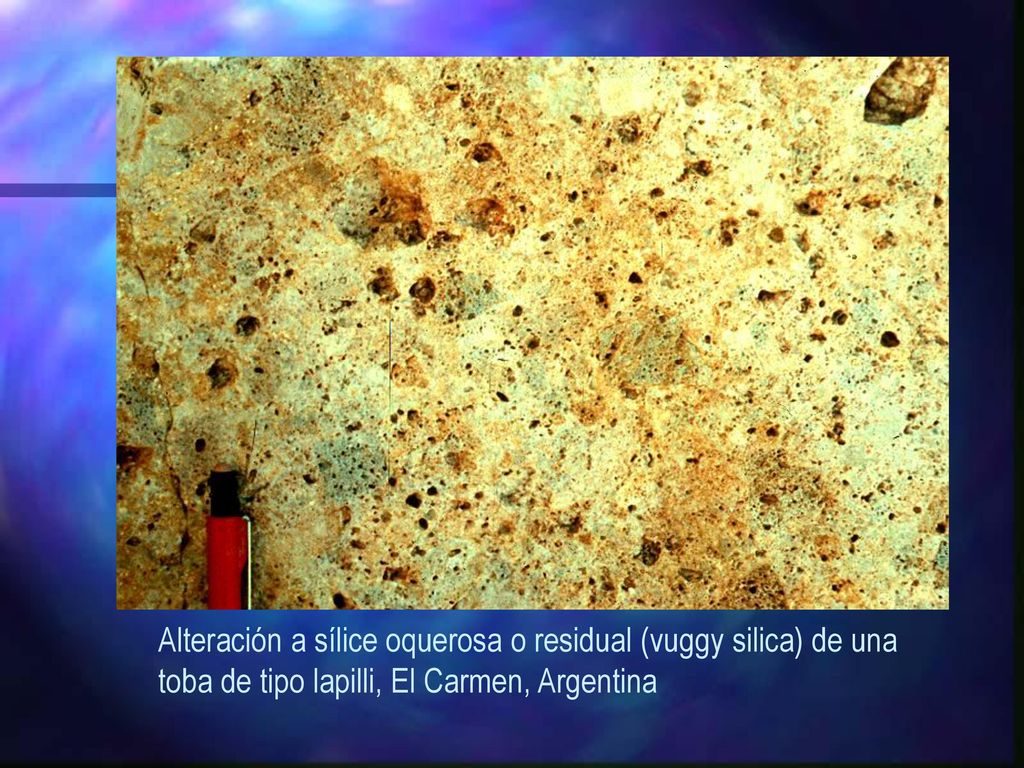 Alteración a sílice oquerosa o residual (vuggy silica) de una toba de tipo lapilli, El Carmen, Argentina
