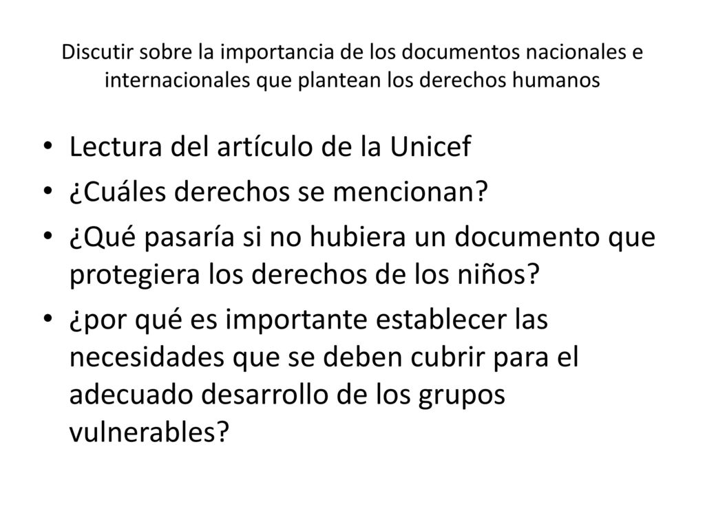Lectura del artículo de la Unicef ¿Cuáles derechos se mencionan