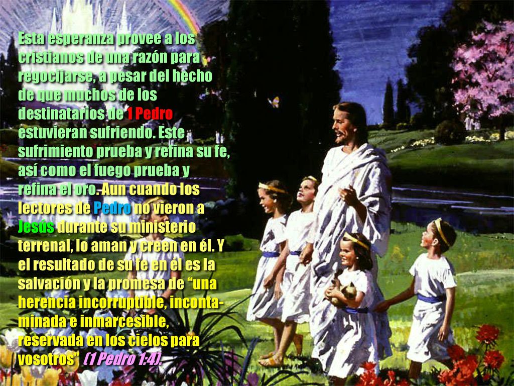 Esta esperanza provee a los cristianos de una razón para regocijarse, a pesar del hecho de que muchos de los destinatarios de 1 Pedro estuvieran sufriendo.