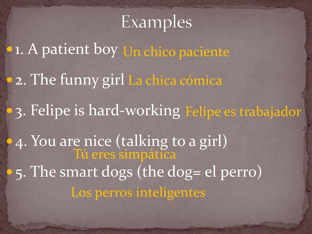 Examples 1. A patient boy 2. The funny girl 3. Felipe is hard-working