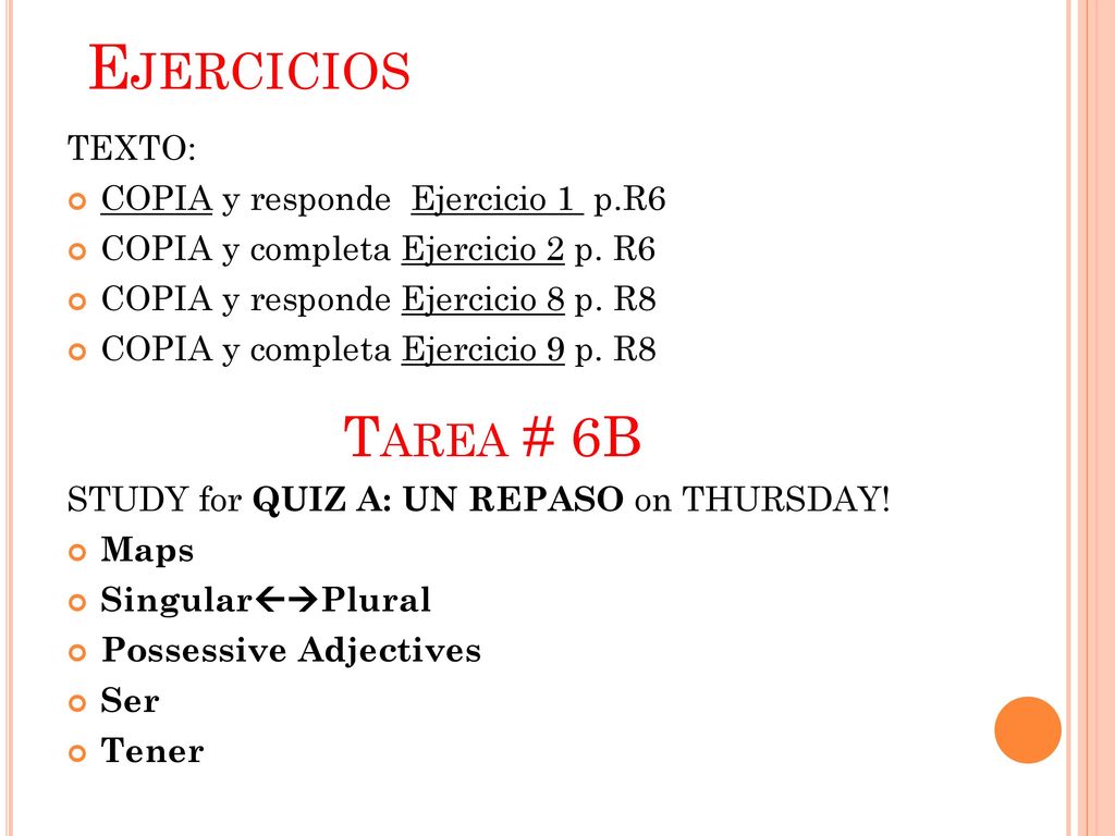 Ejercicios Tarea # 6B TEXTO: COPIA y responde Ejercicio 1 p.R6