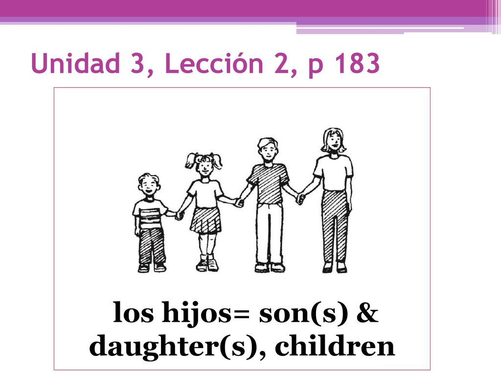 Unidad 3, Lección 2, p 183 los hijos= son(s) & daughter(s), children