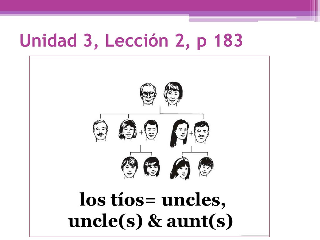 Unidad 3, Lección 2, p 183 los tíos= uncles, uncle(s) & aunt(s)