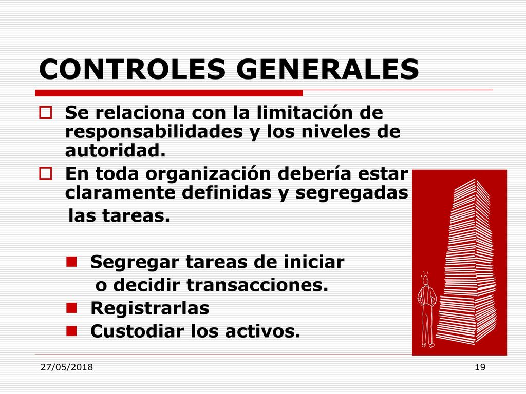 CONTROLES GENERALES Se relaciona con la limitación de responsabilidades y los niveles de autoridad.