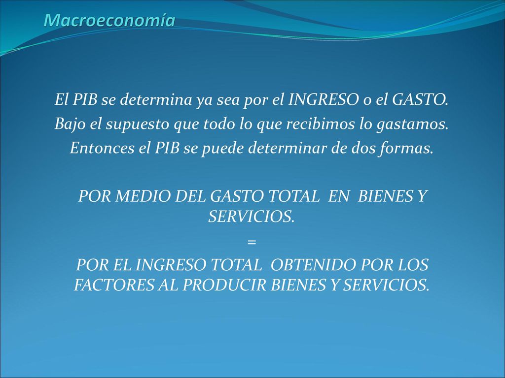 Macroeconomía El PIB se determina ya sea por el INGRESO o el GASTO.