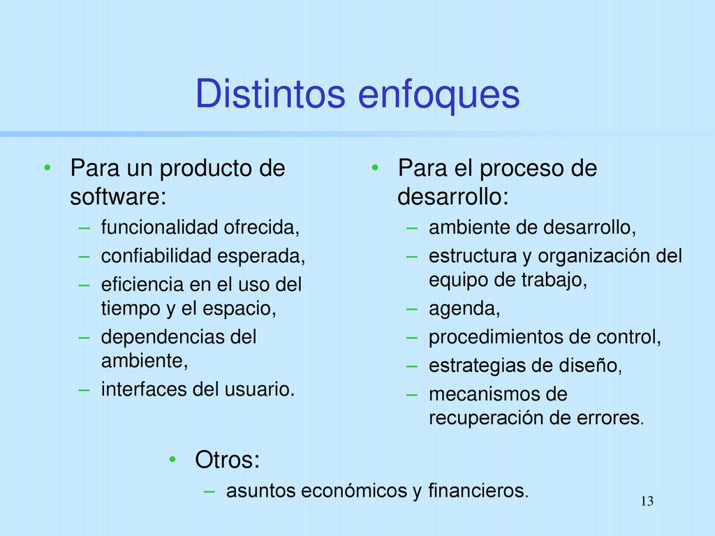 Distintos enfoques Para un producto de software: