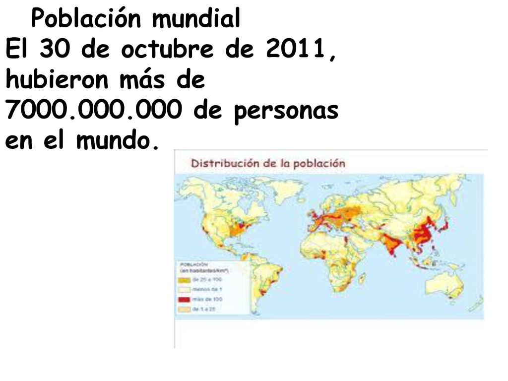 Población mundial El 30 de octubre de 2011, hubieron más de de personas en el mundo.