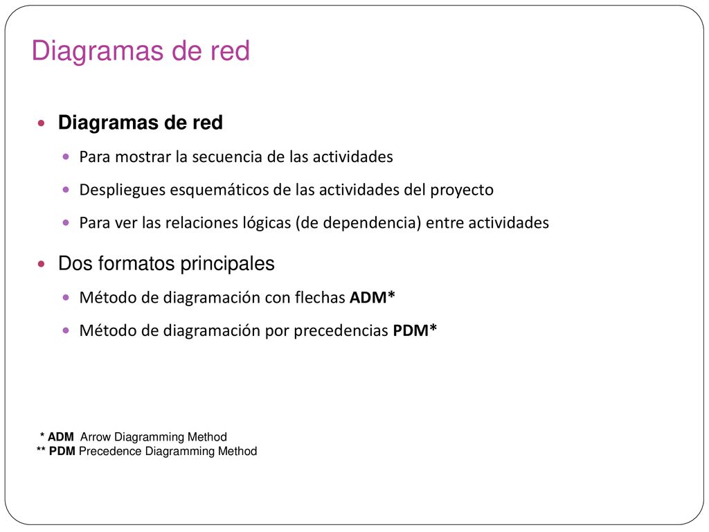 Diagramas de red Diagramas de red Dos formatos principales