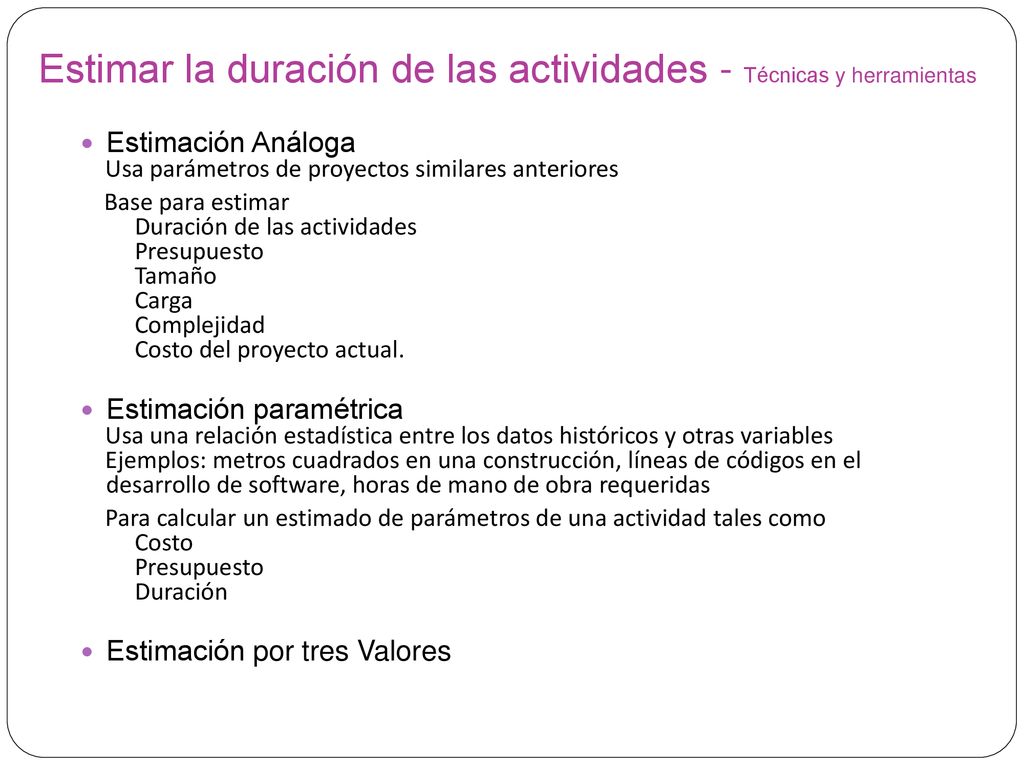 Estimar la duración de las actividades - Técnicas y herramientas