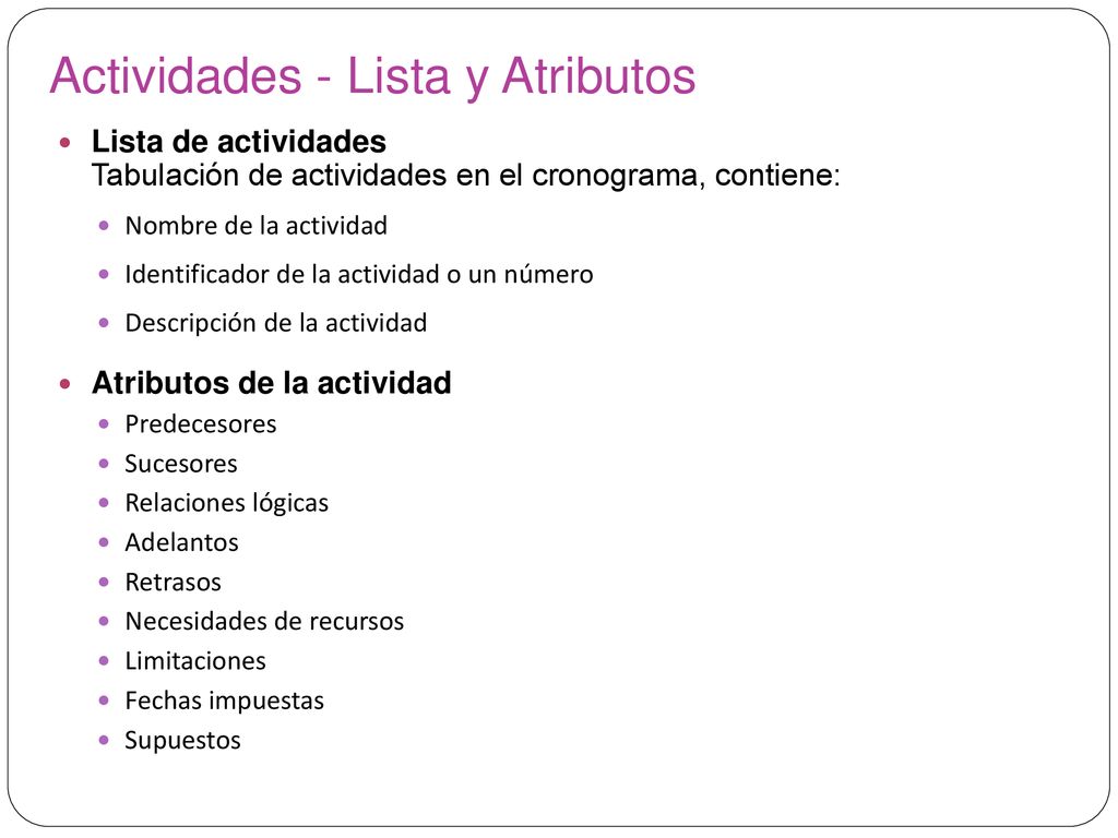 Actividades - Lista y Atributos
