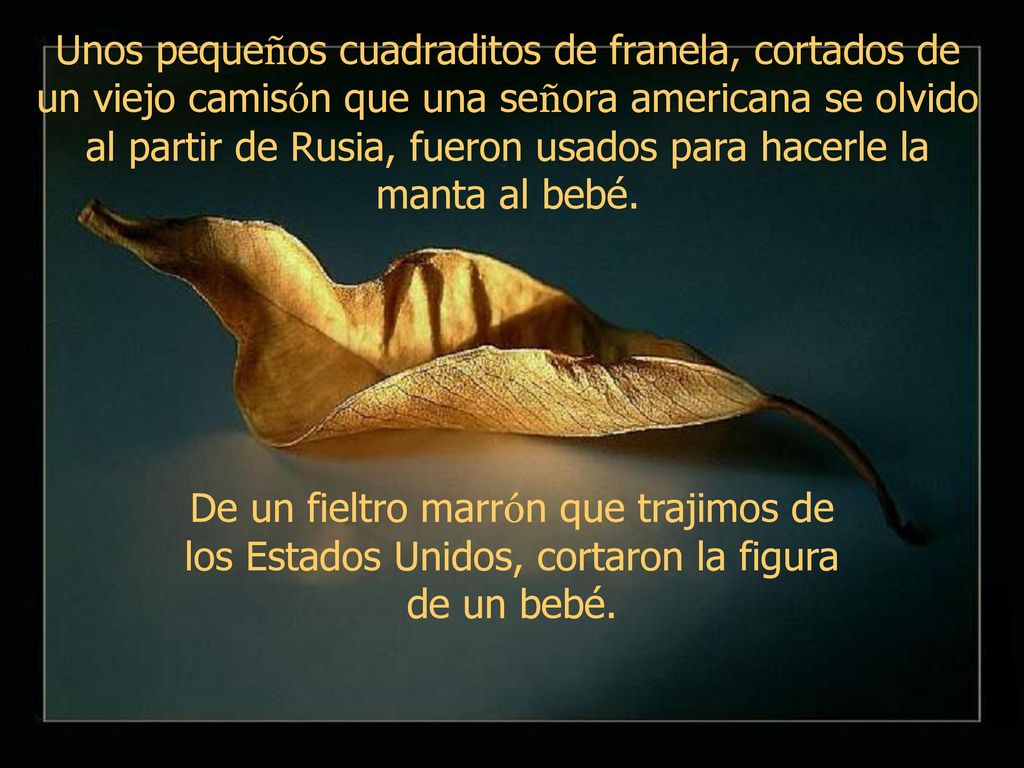 Unos pequeños cuadraditos de franela, cortados de un viejo camisón que una señora americana se olvido al partir de Rusia, fueron usados para hacerle la