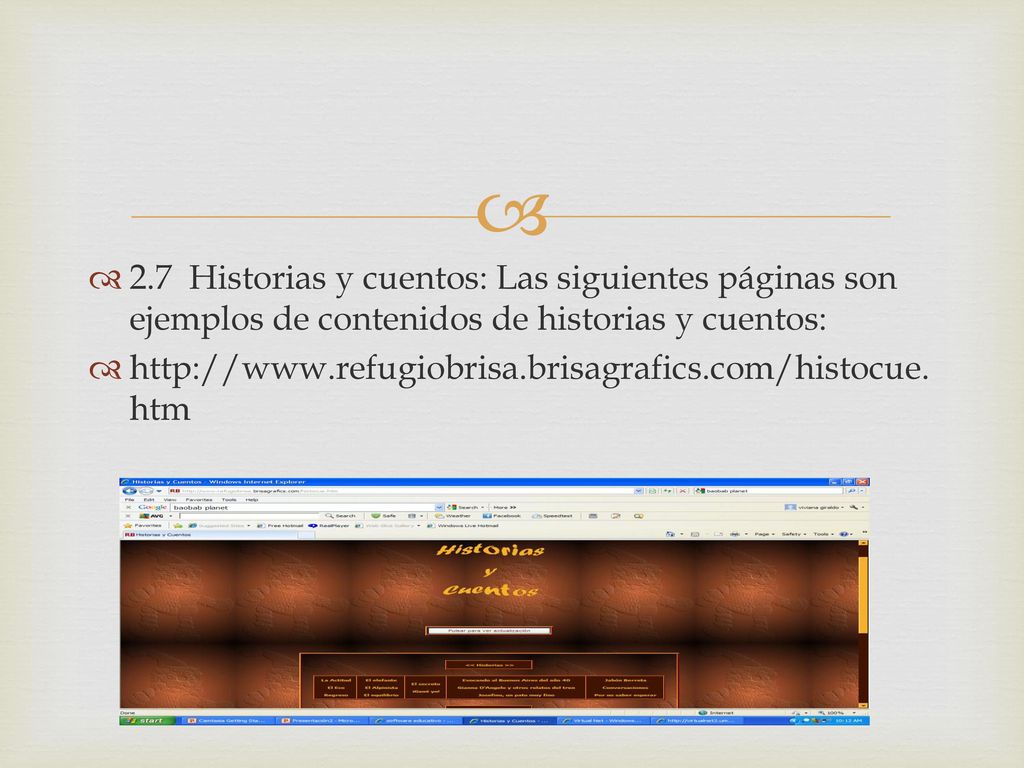 2.7 Historias y cuentos: Las siguientes páginas son ejemplos de contenidos de historias y cuentos: