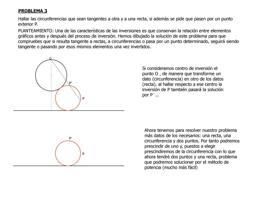PROBLEMA 3 Hallar las circunferencias que sean tangentes a otra y a una recta, si además se pide que pasen por un punto exterior P.